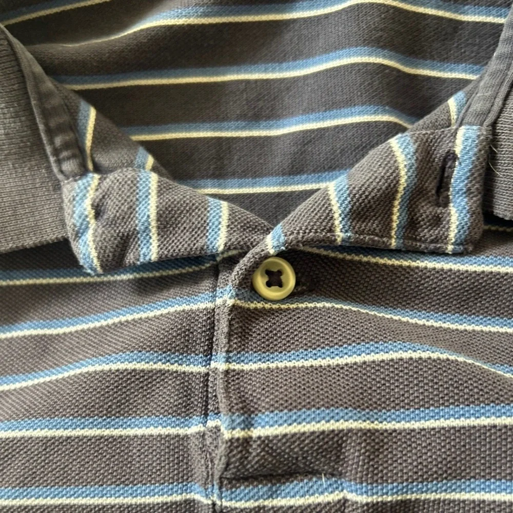 Polo Ralph Lauren Shirt Large Blue Striped Pique Cotton Pony Logo Preppy Casual